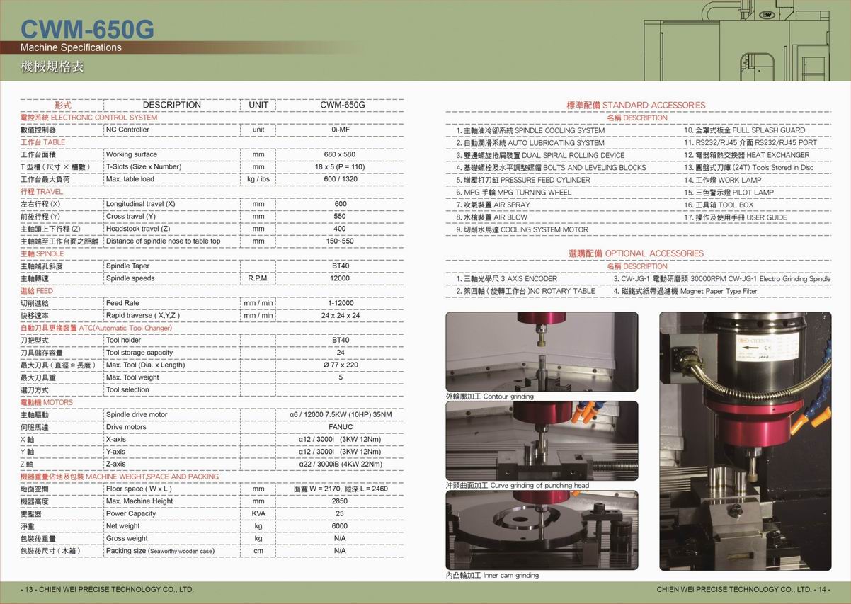 中国台湾建韦 CHIENWEI 加工中心机目录