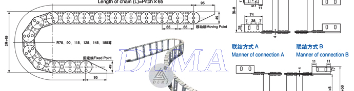 拖链型号TL65，支撑板Ⅲ型，弯曲半径R=115