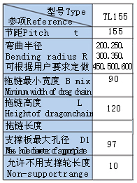 DLMA-TL155型钢制拖链安装尺寸图