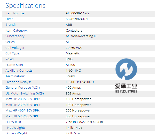 爱泽工业到货产品及库存 ——ABB接触器/断路器篇