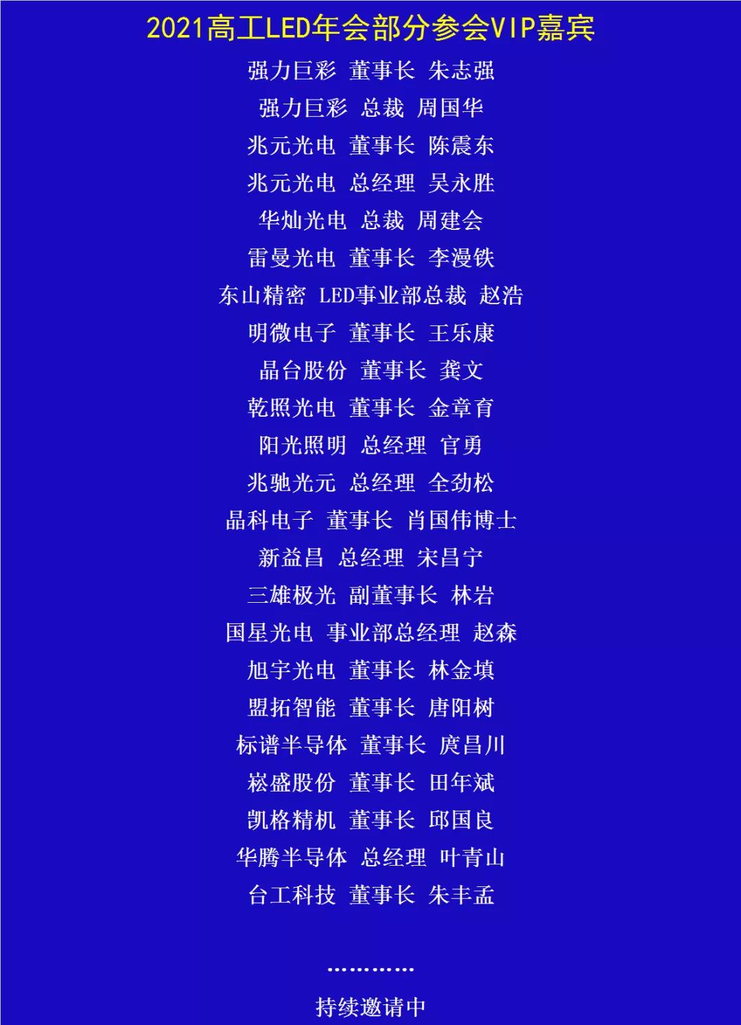 【强力巨彩总冠名】这些企业倾情支持2021高工LED年会