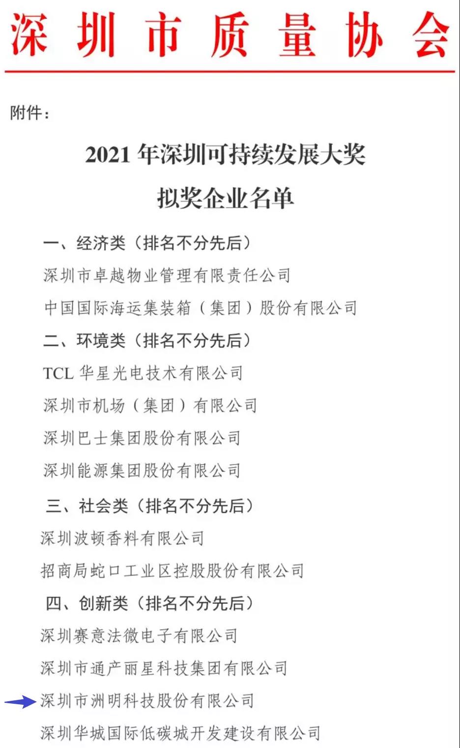 洲明科技获2021年深圳可持续发展创新大奖