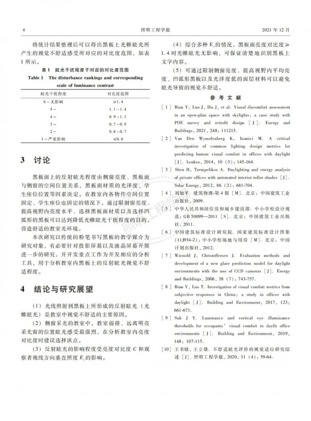 中学教室天然光环境视觉舒适度实验研究