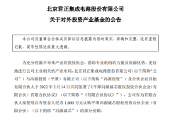 北京君正拟1000万元参投冯源威芯 后者投向半导体、AI等领域的高科技企业