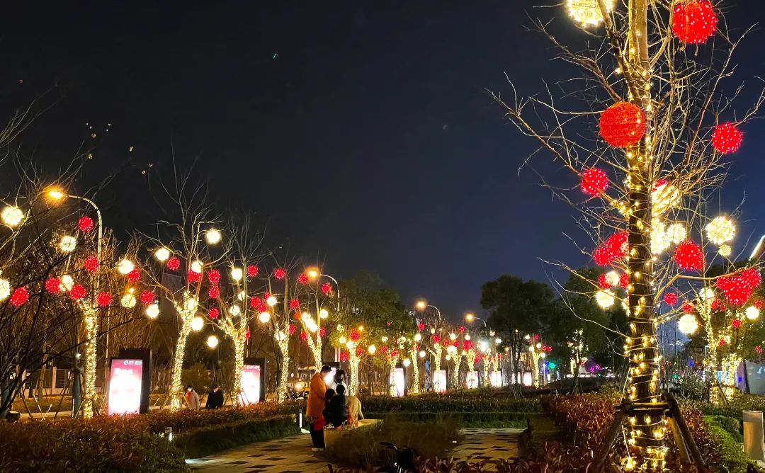 上海临港新城申港大道两侧在建项目亮灯迎元宵