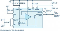 负线性稳压器在 1 MHz 下具有 0.8 μV RMS 噪声和 74 dB 电源抑制比