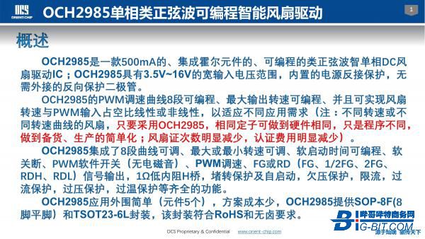 OCH2985 500mA 类正弦波可编程智能单相风扇驱动