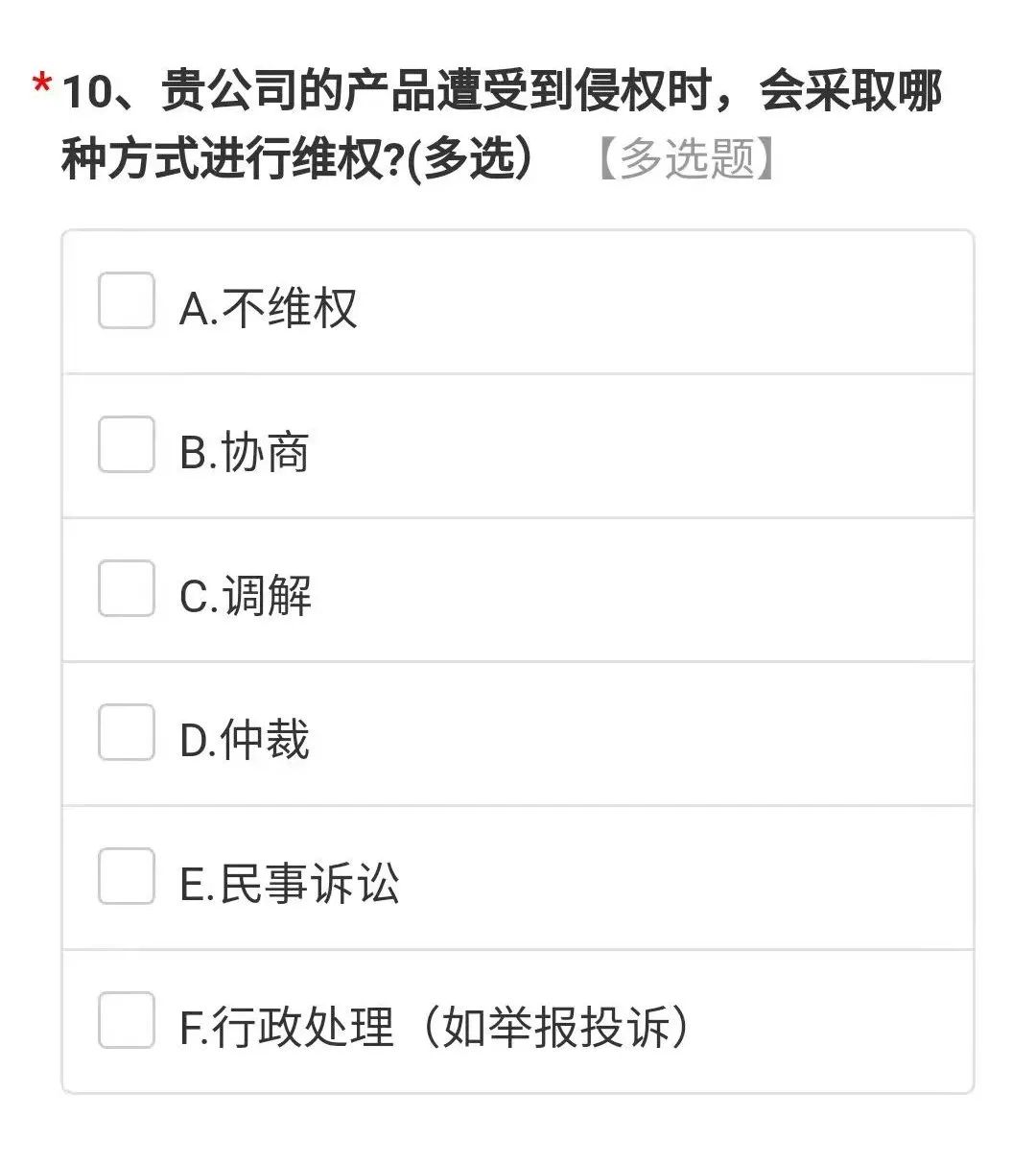 照明企业知识产权保护与维权情况问卷调查