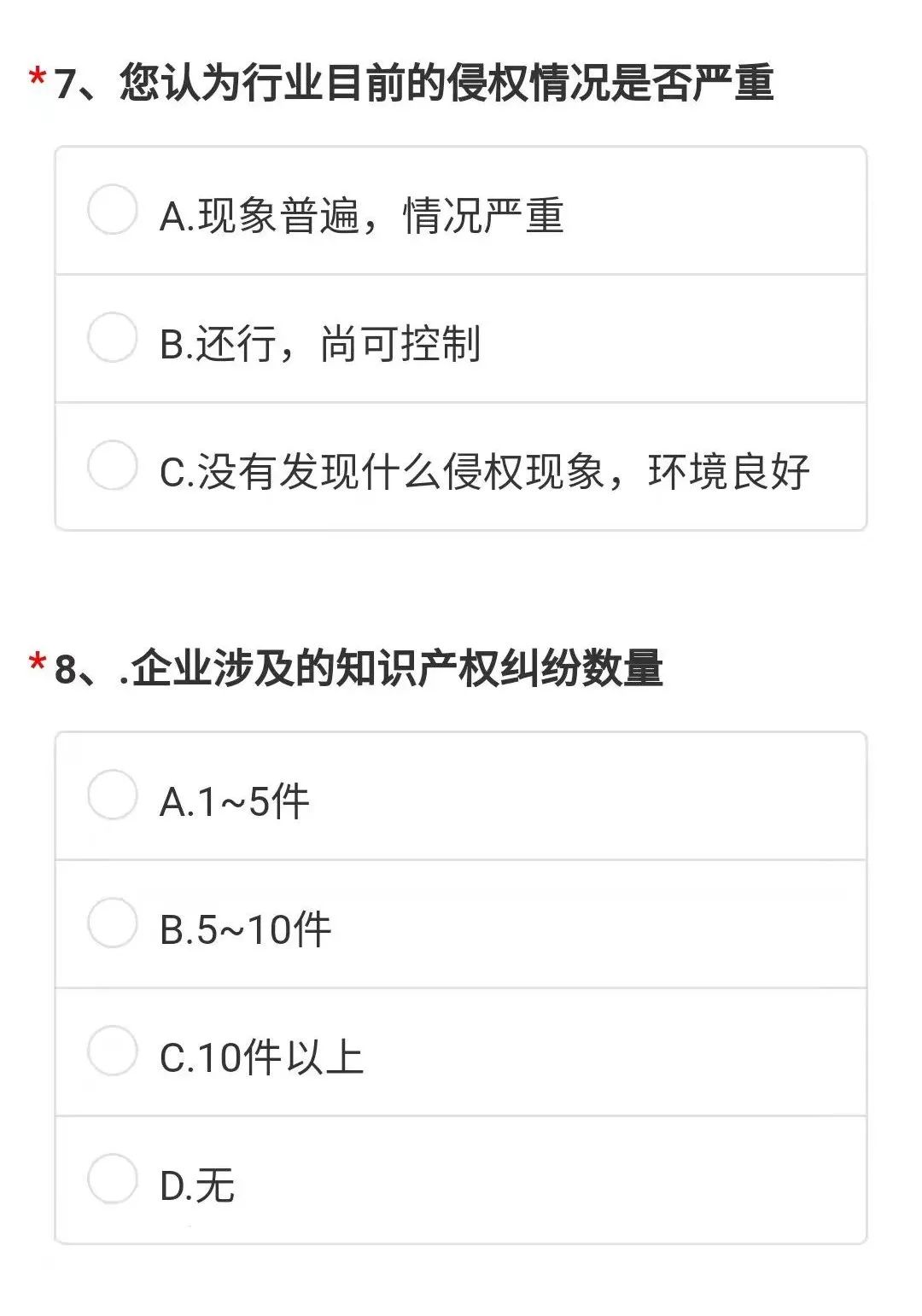 照明企业知识产权保护与维权情况问卷调查