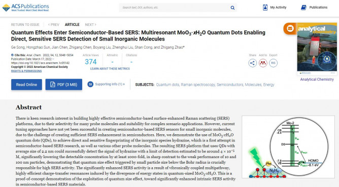 中科院苏州纳米所赵志刚团队Analytical Chemistry：量子点尺寸调控实现半导体SERS基底性能提升和无机小分子检测