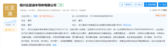 比亚迪成立子公司，业务涉及半导体照明领域 