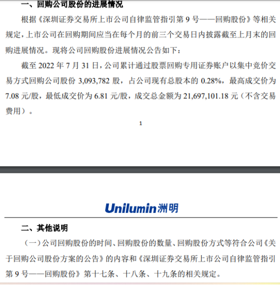 洲明科技向专用证券账户回购公司股份3,093,782股 