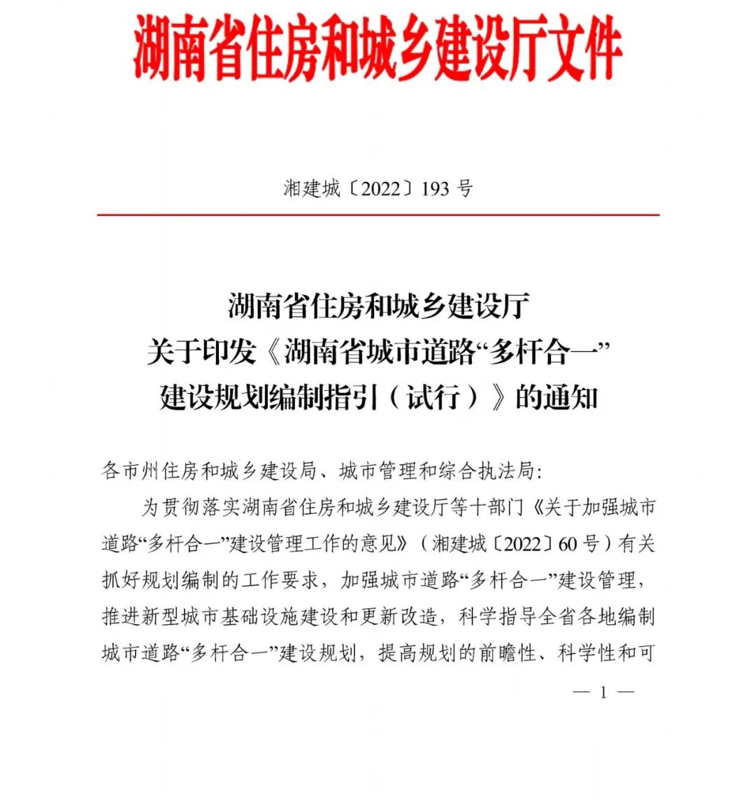 《湖南省城市道路“多杆合一”建设规划编制指引（试行）》正式发布