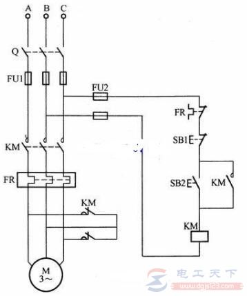 一例异步电动机短接制动的控制电路图