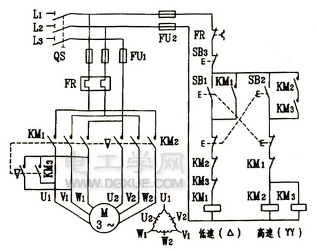 三相鼠笼式电动机变极调速控制电路图解