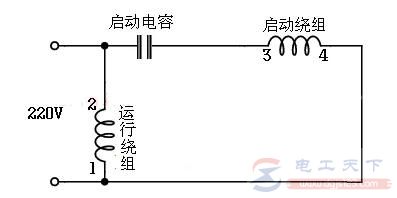 220V交流单相电机起动方式，单相电机电容的接线图