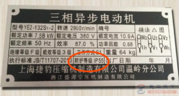 电动机铭牌上IP44的具体含义