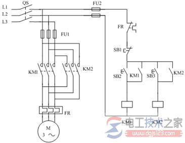 一例接触器互锁的电机正反转控制电路 一例接触器互锁的电机正反转控制电路