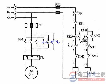 一例三相电动机按钮与接触器双重互锁的正反转控制电路 一例三相电动机按钮与接触器双重互锁的正反转控制电路
