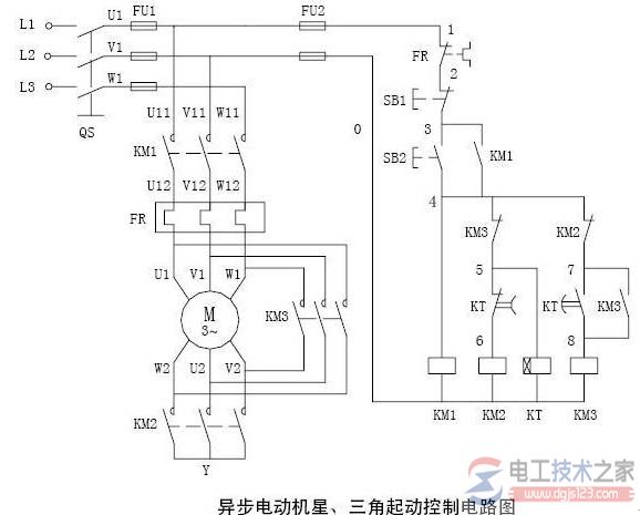 电工必备电气原理图3:星三角启动电路图 电工必备电气原理图3:星三角启动电路图