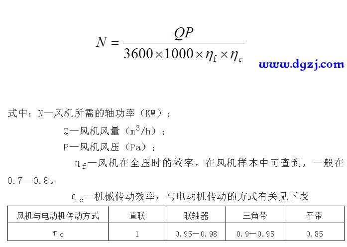 风机及电动机功率的选择计算