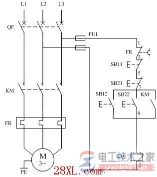 电动机两地控制接线原理图,电动机两地控制的操作过程 电动机两地控制接线原理图,电动机两地控制的操作过程