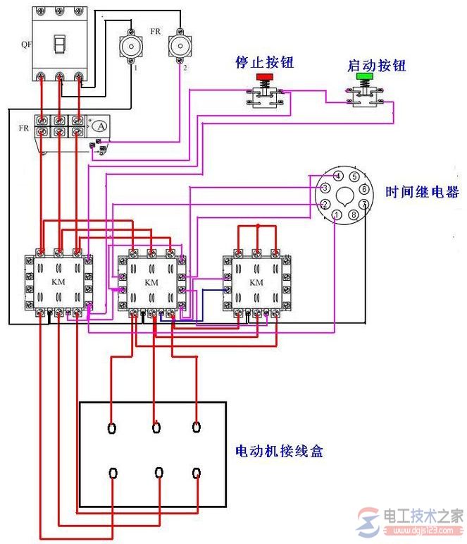 三相异步电动机星角降压启动的接线图