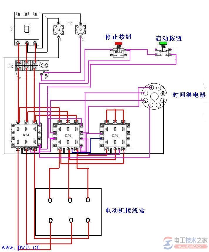 电机正反转原理图与星三角启动电路的接线图