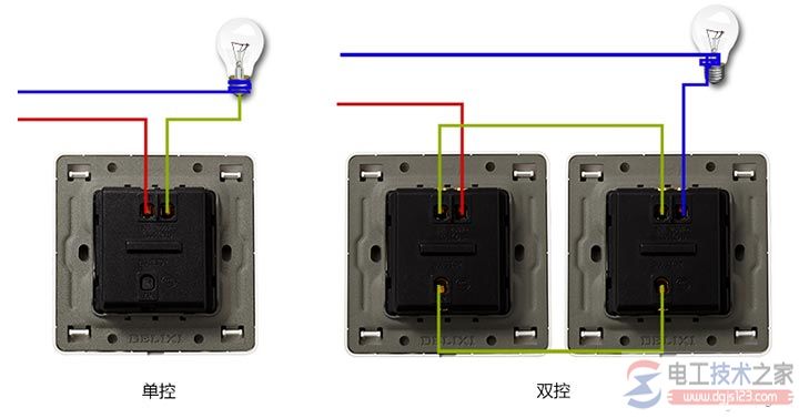 德力西单开双控开关如何接线，单开双控开关接线图
