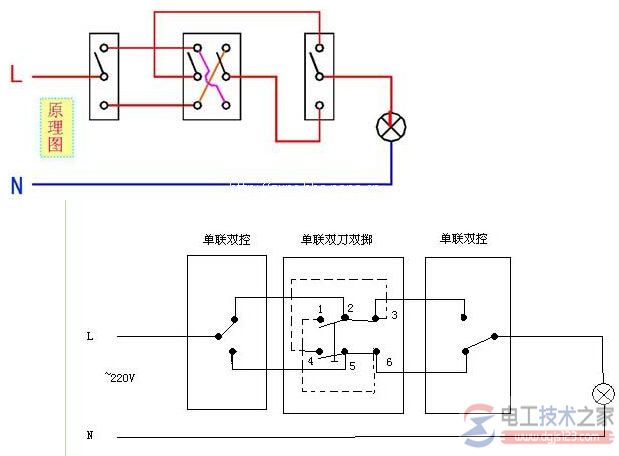 三联开关接线方法，三联开关实物接线图