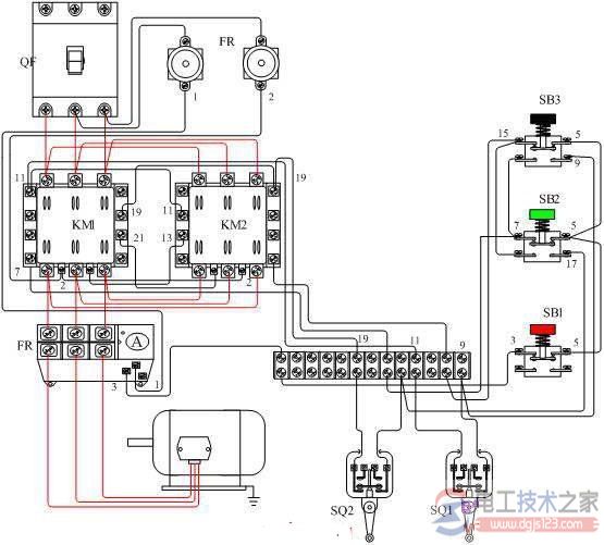 电动机可逆带限位控制电路的线路分析