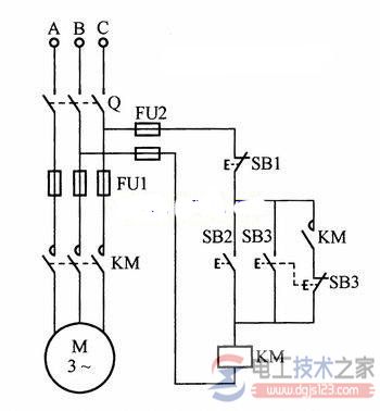 电动机自锁单向持续运转与点动运转的电路图 电动机自锁单向持续运转与点动运转的电路图