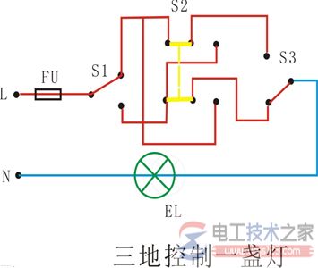 楼梯灯双控开关的电路图一例