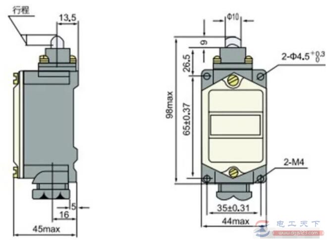 四种行程开关的结构图及实物图详解