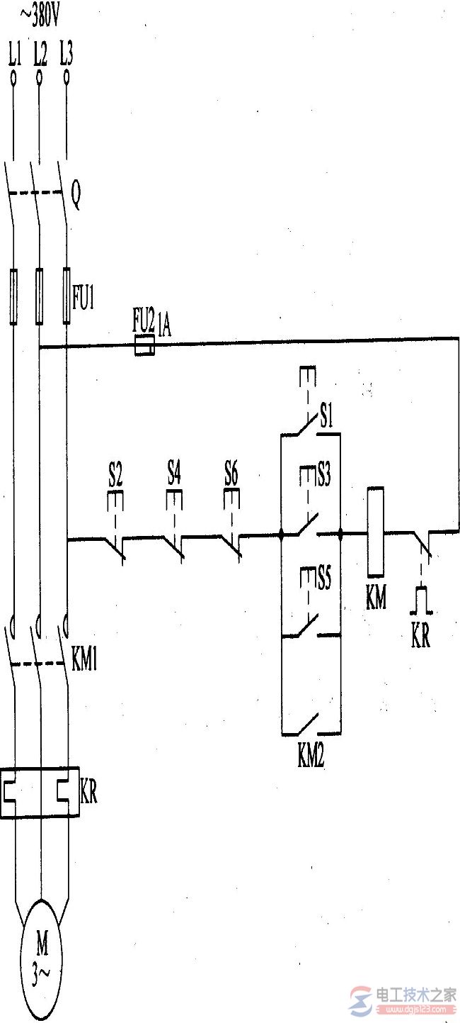 多点异地电动机控制电路的结构图解 多点异地电动机控制电路的结构图解