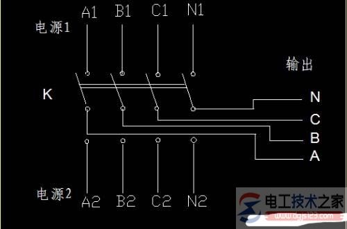 双电源手动切换开关的电气电路图