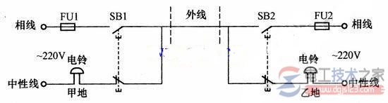 远程单线控制双向电铃的接线方法图解