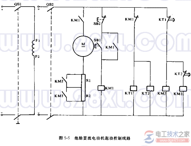 他励直流电动机起动控制线路的工作原理图解