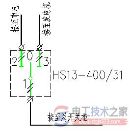 HS型低压双投刀开关示意图与图形符号说明