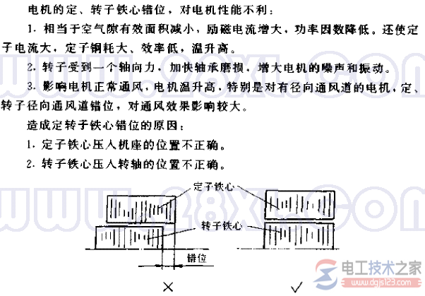 电动机的定转子铁心错位问题