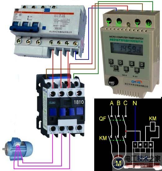 交流接触器微电脑时控开关的接线方法