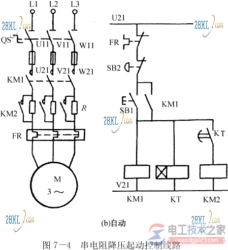 定子绕组串电阻降压起动的控制线路