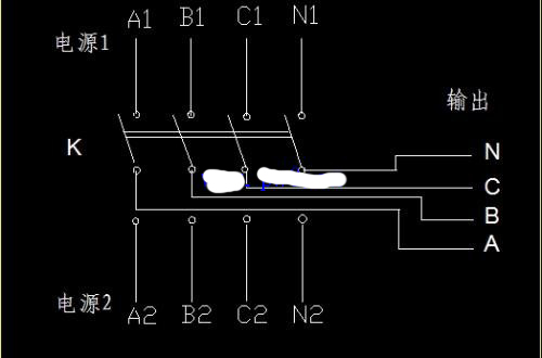 电源原理图：双电源手动切换开关电气原理图