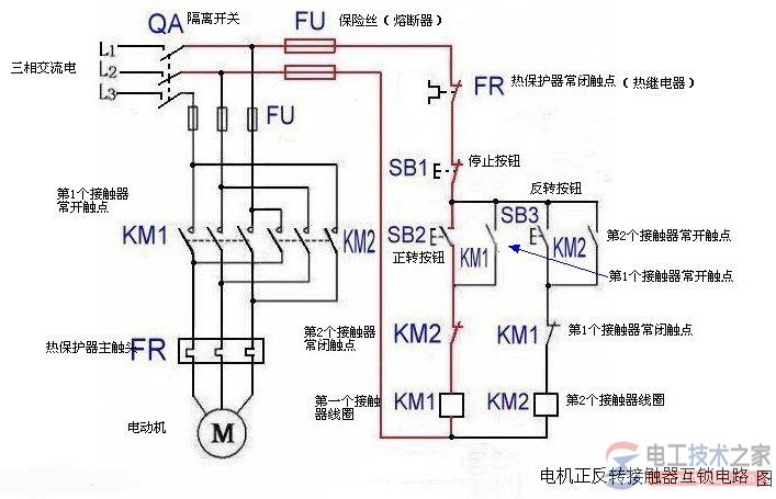 电机正反转接触器互锁电路图示例