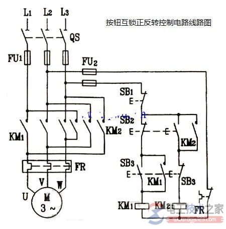 电机按钮互锁正反转控制的电路图分析