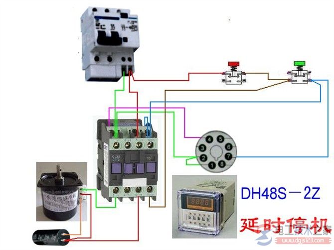 三相异步电动机延时启动实物接线图说明