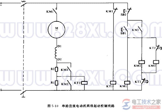 串励直流电动机两极起动控制线路图解