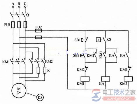 异步电动机反接制动控制的原理与接线图