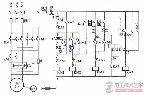 电动机可逆反向转动反接制动的电路图 电动机可逆反向转动反接制动的电路图