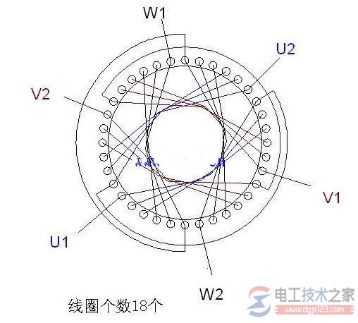 电动机接线图(6):36槽2极三相异步电动机接线图